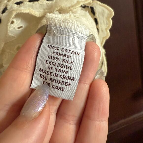 MINT by JODI ARNOLD | Embroidered Cotton Silk Eyelet Babydoll Split Neck Tee | 2 - Picture 9 of 11